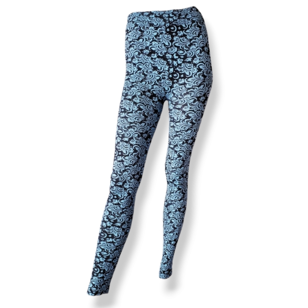 ShoSho Retro Blue & Black Floral Print Leggings One Size